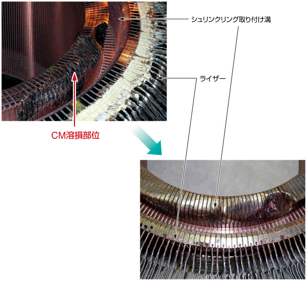 メンテナンス事例 > 整流子 溶解｜桑原電工株式会社｜高圧モーター、直流機、電動機、発電機の修理・絶縁診断