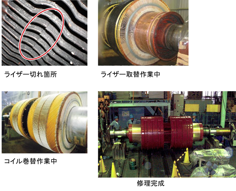 直流電動機　回転子コイル巻替・ライザー取替工事